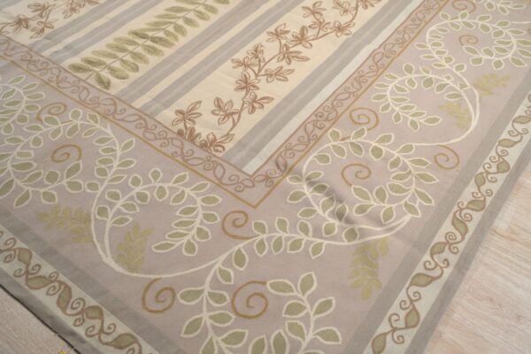 Vintage aubusson flat weave rug, lilac grey fern stripe, 9' x 12' 5 Vintage aubusson flat weave rug, lilac grey fern stripe (sku fa9082gy9x12), detail 4