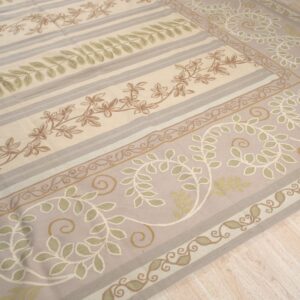 Vintage Aubusson flat weave rug, Lilac Grey Fern Stripe (SKU FA9082GY9X12), detail 5