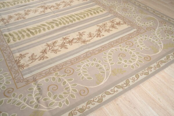 Vintage aubusson flat weave rug, lilac grey fern stripe, 9' x 12' 6 Vintage aubusson flat weave rug, lilac grey fern stripe (sku fa9082gy9x12), detail 5