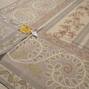 Vintage Aubusson flat weave rug, Lilac Grey Fern Stripe (SKU FA9082GY9X12), detail 6