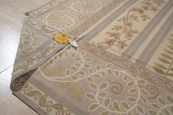 Vintage aubusson flat weave rug, lilac grey fern stripe, 9' x 12' 7 Vintage aubusson flat weave rug, lilac grey fern stripe (sku fa9082gy9x12), detail 6