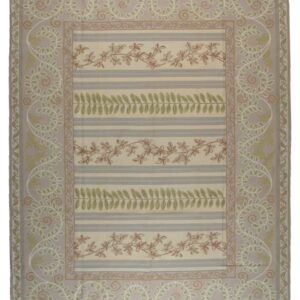 Vintage Aubusson flat weave rug, Lilac Grey Fern Stripe (SKU FA9082GY9X12), full view