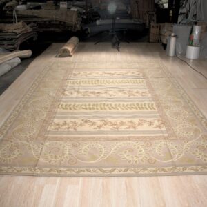 Vintage Aubusson flat weave rug, Lilac Grey Fern and Vine Stripe (SKU FA5131GY9X12), detail 1