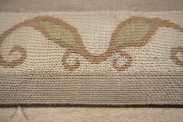 Vintage aubusson flat weave rug, lilac grey fern and vine stripe (sku fa5131gy9x12), detail 4