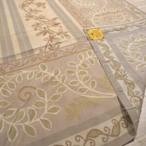 Vintage Aubusson flat weave rug, Lilac Grey Fern and Vine Stripe (SKU FA5131GY9X12), detail 5