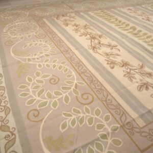 Vintage Aubusson flat weave rug, Lilac Grey Fern and Vine Stripe (SKU FA5131GY9X12), detail 6