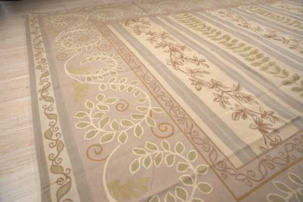 Vintage aubusson flat weave rug, lilac grey fern and vine stripe (sku fa5131gy9x12), detail 6