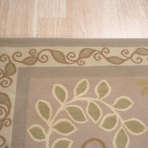 Vintage Aubusson flat weave rug, Lilac Grey Fern and Vine Stripe (SKU FA5131GY9X12), detail 7