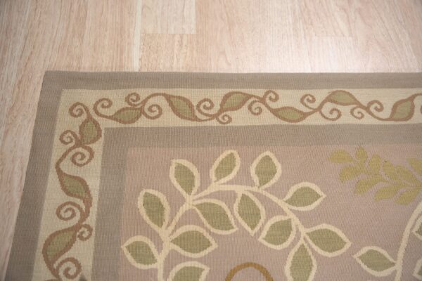Vintage aubusson flat weave rug, lilac grey fern and vine stripe (sku fa5131gy9x12), detail 7