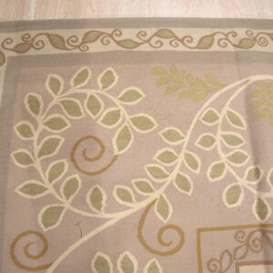 Vintage Aubusson flat weave rug, Lilac Grey Fern and Vine Stripe (SKU FA5131GY9X12), detail 8