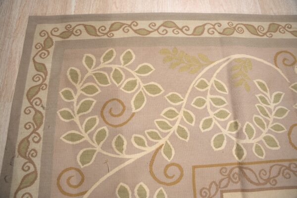 Vintage aubusson flat weave rug, lilac grey fern and vine stripe (sku fa5131gy9x12), detail 8