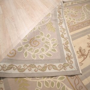 Vintage Aubusson flat weave rug, Lilac Grey Fern and Vine Stripe (SKU FA5131GY9X12), detail 9