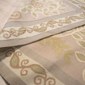 Vintage Aubusson flat weave rug, Lilac Grey Fern and Vine Stripe (SKU FA5131GY9X12), detail 10
