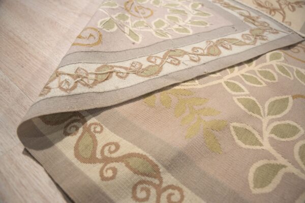 Vintage aubusson flat weave rug, lilac grey fern and vine stripe (sku fa5131gy9x12), detail 10