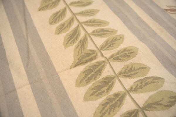 Vintage aubusson flat weave rug, lilac grey fern and vine stripe (sku fa5131gy9x12), detail 11