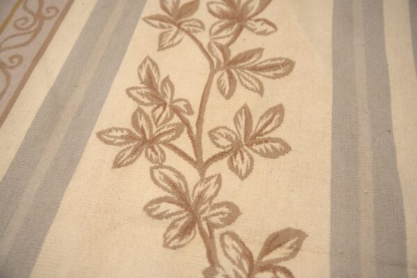 Vintage aubusson flat weave rug, lilac grey fern and vine stripe (sku fa5131gy9x12), detail 12