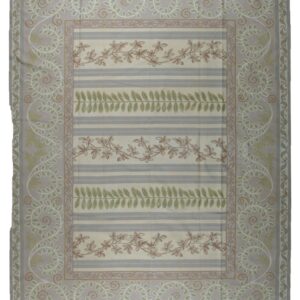 Vintage Aubusson flat weave rug, Lilac Grey Fern and Vine Stripe (SKU FA5131GY9X12), full view