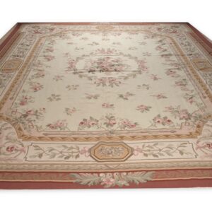 Vintage Aubusson flat weave rug, Louis Philippe Rose Wreath (SKU FA5037IV12X16), detail 1