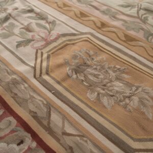 Vintage Aubusson flat weave rug, Louis Philippe Rose Wreath (SKU FA5037IV12X16), detail 5