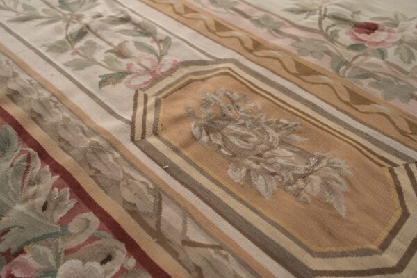 Vintage aubusson flat weave rug, louis philippe rose wreath, 12' x 16' 6 Vintage aubusson flat weave rug, louis philippe rose wreath (sku fa5037iv12x16), detail 5
