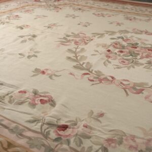Vintage Aubusson flat weave rug, Louis Philippe Rose Wreath (SKU FA5037IV12X16), detail 6