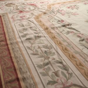 Vintage Aubusson flat weave rug, Louis Philippe Rose Wreath (SKU FA5037IV12X16), detail 7