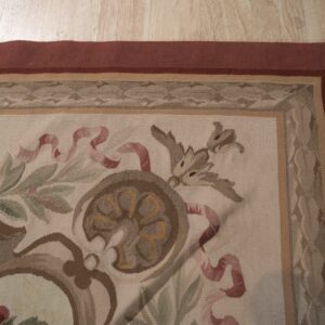 Vintage Aubusson flat weave rug, Louis Philippe Rose Wreath (SKU FA5037IV12X16), detail 8