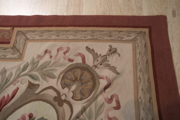 Vintage aubusson flat weave rug, louis philippe rose wreath, 12' x 16' 9 Vintage aubusson flat weave rug, louis philippe rose wreath (sku fa5037iv12x16), detail 8
