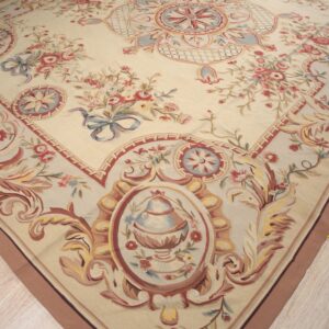 Vintage Aubusson flat weave rug, Louis XV Rosette Medallion (SKU FA5089AIV9X12), detail 2