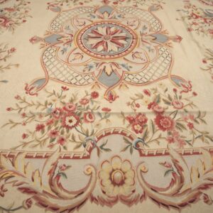 Vintage Aubusson flat weave rug, Louis XV Rosette Medallion (SKU FA5089AIV9X12), detail 3