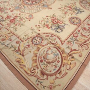 Vintage Aubusson flat weave rug, Louis XV Rosette Medallion (SKU FA5089AIV9X12), detail 4