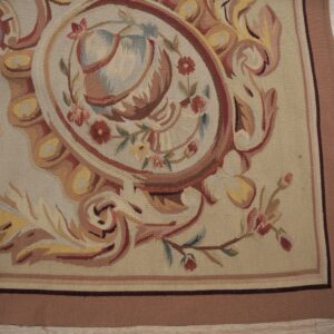 Vintage Aubusson flat weave rug, Louis XV Rosette Medallion (SKU FA5089AIV9X12), detail 5