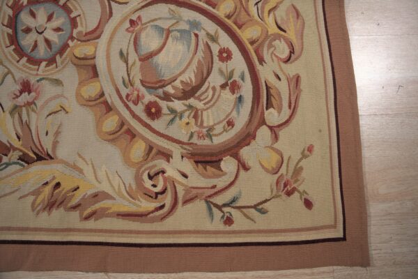 Vintage aubusson flat weave rug, louis xv rosette medallion (sku fa5089aiv9x12), detail 5