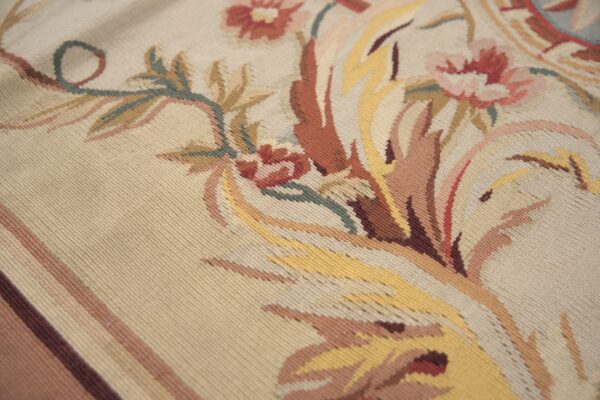 Vintage aubusson flat weave rug, louis xv rosette medallion (sku fa5089aiv9x12), detail 6