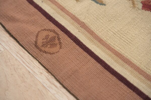 Vintage aubusson flat weave rug, louis xv rosette medallion (sku fa5089aiv9x12), detail 7