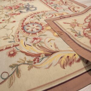 Vintage Aubusson flat weave rug, Louis XV Rosette Medallion (SKU FA5089AIV9X12), detail 8