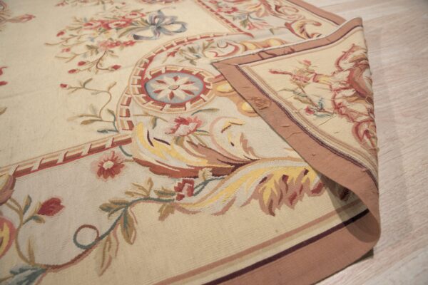 Vintage aubusson flat weave rug, louis xv rosette medallion (sku fa5089aiv9x12), detail 8