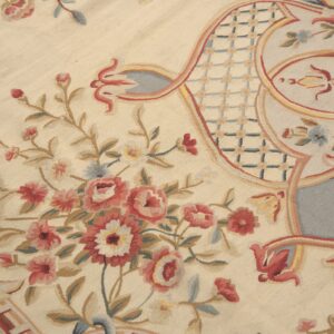 Vintage Aubusson flat weave rug, Louis XV Rosette Medallion (SKU FA5089AIV9X12), detail 9
