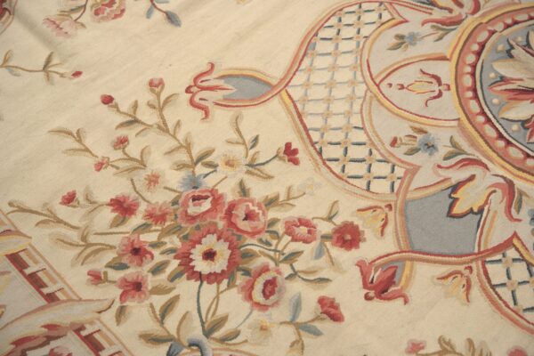 Vintage aubusson flat weave rug, louis xv rosette medallion (sku fa5089aiv9x12), detail 9