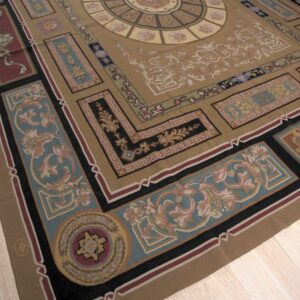 Vintage Aubusson flat weave rug, Neoclassical Compass Medallion (SKU FA8141BN9X12), detail 2