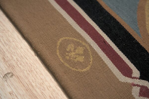 Vintage aubusson flat weave rug, neoclassical compass medallion, 9' x 12' 4 Vintage aubusson flat weave rug, neoclassical compass medallion (sku fa8141bn9x12), detail 3