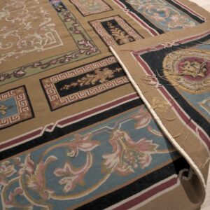 Vintage Aubusson flat weave rug, Neoclassical Compass Medallion (SKU FA8141BN9X12), detail 4