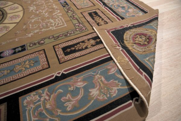 Vintage aubusson flat weave rug, neoclassical compass medallion, 9' x 12' 5 Vintage aubusson flat weave rug, neoclassical compass medallion (sku fa8141bn9x12), detail 4