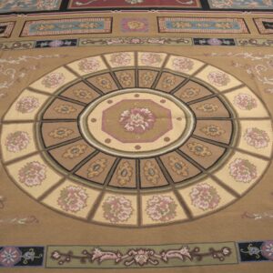 Vintage Aubusson flat weave rug, Neoclassical Compass Medallion (SKU FA8141BN9X12), detail 5
