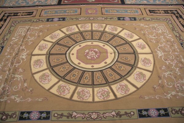 Vintage aubusson flat weave rug, neoclassical compass medallion, 9' x 12' 6 Vintage aubusson flat weave rug, neoclassical compass medallion (sku fa8141bn9x12), detail 5