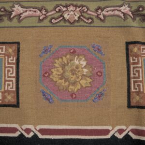 Vintage Aubusson flat weave rug, Neoclassical Compass Medallion (SKU FA8141BN9X12), detail 6