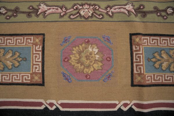 Vintage aubusson flat weave rug, neoclassical compass medallion, 9' x 12' 7 Vintage aubusson flat weave rug, neoclassical compass medallion (sku fa8141bn9x12), detail 6