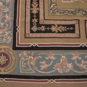 Vintage Aubusson flat weave rug, Neoclassical Compass Medallion (SKU FA8141BN9X12), detail 7