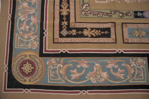 Vintage aubusson flat weave rug, neoclassical compass medallion, 9' x 12' 8 Vintage aubusson flat weave rug, neoclassical compass medallion (sku fa8141bn9x12), detail 7