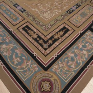 Vintage Aubusson flat weave rug, Neoclassical Compass Medallion (SKU FA8141BN9X12), detail 8